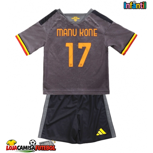 Camisa de Futebol AS Roma Manu Kone #17 Equipamento Alternativo Infantil 2026-27 Manga Curta (+ Calças curtas)